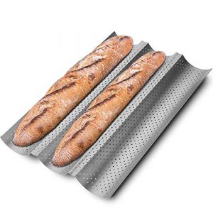 KITESSENSU - Baguette Pans - 3 Loaf Baguettes Tray - 15" x 13" - Silver